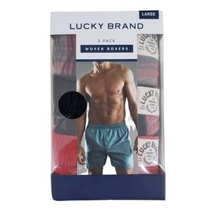 Lucky Brand Boxers Men Large Woven Elastic Waistband Breathable Comfort 3 Pairs